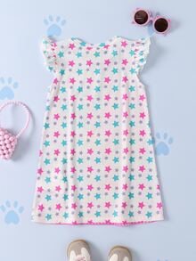 SHEIN | PAW Patrol Young Girl Cartoon Print Round Neck Flutter Sleeve Cute Dress - Pink - View 2