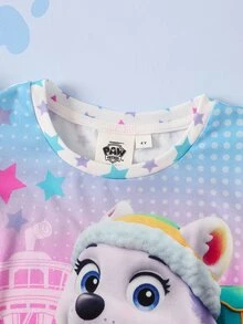 SHEIN | PAW Patrol Young Girl Cartoon Print Round Neck Flutter Sleeve Cute Dress - Pink - View 5