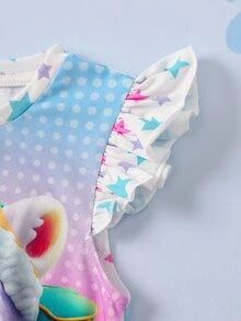 SHEIN | PAW Patrol Young Girl Cartoon Print Round Neck Flutter Sleeve Cute Dress - Pink - View 6