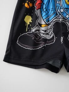 GARFIELD | SHEIN Baby Boy Cartoon Pattern Short Sleeve T-Shirt And Shorts Casual Daily Outfit - Black - View 8