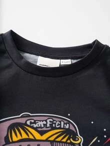 GARFIELD | SHEIN Baby Boy Cartoon Pattern Short Sleeve T-Shirt And Shorts Casual Daily Outfit - Black - View 4