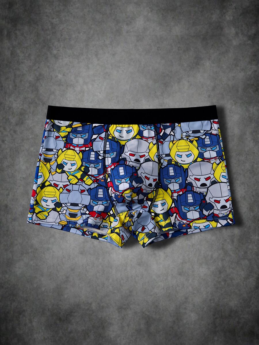 Transformers X SHEIN Men's Cartoon Print Elastic Waist Boxer Briefs - Grey - View 1