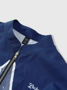ROMWE MEN Street Life Men's Pentagram Pattern Long Sleeve Zip-Up Casual Jacket - Blue - View 8
