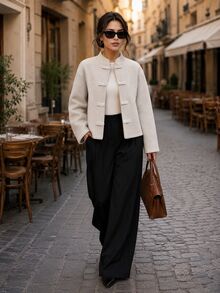 Editum Women's Solid Color Casual French Elegant Versatile Daily Wear Wool Blend Jacket Everyday Beige Winter/Fall Christmas Office - Apricot - View 7