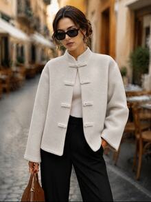 Editum Women's Solid Color Casual French Elegant Versatile Daily Wear Wool Blend Jacket Everyday Beige Winter/Fall Christmas Office - Apricot - View 9