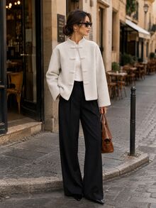 Editum Women's Solid Color Casual French Elegant Versatile Daily Wear Wool Blend Jacket Everyday Beige Winter/Fall Christmas Office - Apricot - View 10