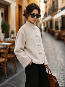 Editum Women's Solid Color Casual French Elegant Versatile Daily Wear Wool Blend Jacket Everyday Beige Winter/Fall Christmas Office - Apricot - View 8