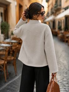Editum Women's Solid Color Casual French Elegant Versatile Daily Wear Wool Blend Jacket Everyday Beige Winter/Fall Christmas Office - Apricot - View 5