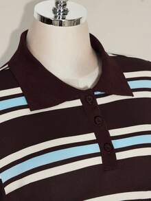 SHEIN ICON Women's Plus Size Casual Elegant Y2K Retro Polo Collar Black Mini Dress Commute Vacation Back To School Outfit Fall Graduation Birthday Club - Multicolor - View 10