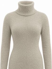 LUMIGAL Autumn/Winter New Slimming Elegant Long Sleeve Knitted Dress With Ruffle Hem - Apricot - View 6