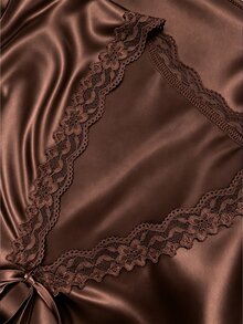 SHEIN Women's French Lace Patchwork Tie-Up Long Sleeve Elegant Blouse - Multicolor - View 4