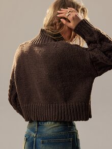 SoleilVie Women's Solid Color Casual Versatile Daily Wear Long Sleeve Sweater - Coffee Brown - View 2