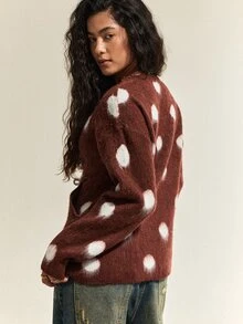 SHEIN Women's Polka Dot Casual Daily Wear Long Sleeve Sweater - Black - View 2