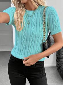 EMERY ROSE Autumn/Winter New European And American Blogger Style 3D Twist Design Crew Neck Knit Sweater - Mint Blue - View 5