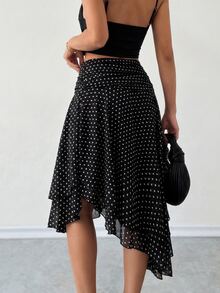 Ritzy Row Women's Elegant Versatile Slimming Mini Polka Dot Skirt - Black - View 4