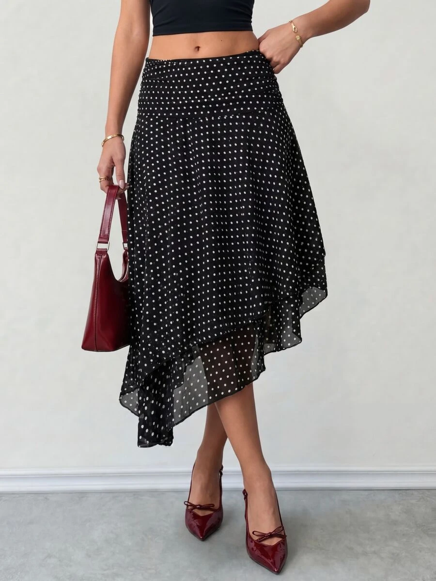 Ritzy Row Women's Elegant Versatile Slimming Mini Polka Dot Skirt - Black - View 1