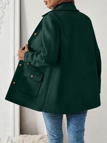 SHEIN Raffinéa Women's Autumn/Winter Clothing Solid Color Pocket Casual Versatile Daily Work Everyday Everyday Travel Long Sleeve Jacket Dark Green Autumn - Green - View 2