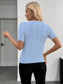 SHEIN PariChic Blogger-Inspired Twist Rope Decor Round Neck Knit Sweater, Fashionable Design, Versatile, Autumn/Winter Knitted Sweater - Baby Blue - View 9