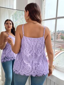 SHEIN Clasi 大码女式花卉蕾丝吊带背心 - 淡紫色 - 查看 2