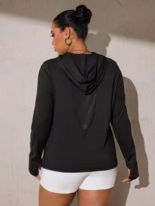 Rhythm Era بلوزة رياضية كاجوال بأكمام طويلة وغطاء رأس للنساء بمقاسات كبيرة للخريف - الأسود - مشاهدة 4