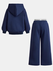 Kids Young Girl Young Girl 2 Pieces Set Comfortable Fashion Casual Versatile Loose Round Neck Sweatshirt Outfit,Long Sleeve Top,Fall,Fall Outfits,Pull - Blue - View 2