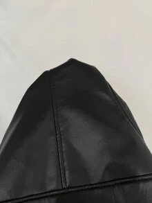 Chikora Plus Size Women's Solid Color PU Leather Zipper Front Casual Business Casual Baggy Cowboy Motorcycle Jacket Going Out Holiday Party Black Winter - Black - View 8
