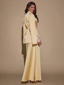 SHEIN BAE Women's Lace Patchwork Long Sleeve Jacket And Skirt Suit Set - Light Yellow - View 2