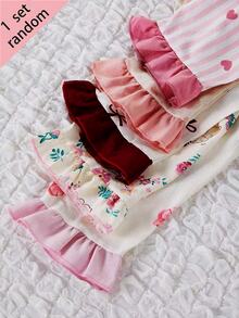 SHEIN Girls' Lapel Long Sleeve Single-Breasted Top And Pants Loungewear Set, Floral Ruffle Heart Design, 4-Piece Set, Autumn/Winter, Soft Comfortable Cute Gift - Multicolor - View 10
