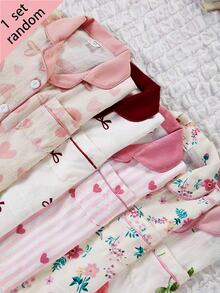 SHEIN Girls' Lapel Long Sleeve Single-Breasted Top And Pants Loungewear Set, Floral Ruffle Heart Design, 4-Piece Set, Autumn/Winter, Soft Comfortable Cute Gift - Multicolor - View 8