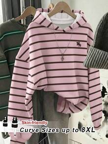 SHEIN CURVE+ 大尺碼休閒復古 Y2K 多功能派對條紋馬標誌印花，2026 秋冬 22W - 彩色 - 查看 1