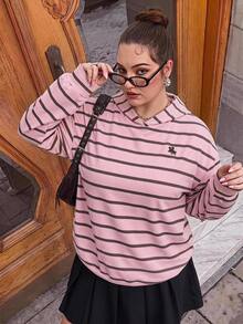 SHEIN CURVE+ 大尺碼休閒復古 Y2K 多功能派對條紋馬標誌印花，2026 秋冬 22W - 彩色 - 查看 8