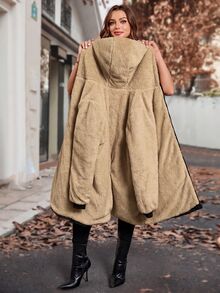 Reflora Plus Size Autumn/Winter Thermal Lined Hooded Fur Collar Padded Coat Winter Clothes Winter Jacket Fleece-Lined For Warmth - Black - View 4