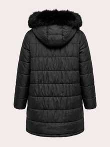 Reflora Plus Size Autumn/Winter Thermal Lined Hooded Fur Collar Padded Coat Winter Clothes Winter Jacket Fleece-Lined For Warmth - Black - View 2