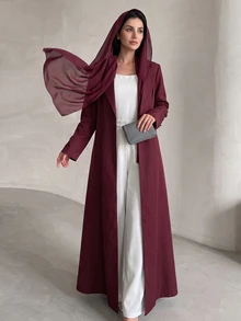 Yasmyna Spring Summer Autumn Elegant Blazer Collar Single-Breasted Long Coat, Sheer Cape Fashionable Women's Robe - Burgundy - View 1
