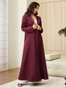 Yasmyna Spring Summer Autumn Elegant Blazer Collar Single-Breasted Long Coat, Sheer Cape Fashionable Women's Robe - Burgundy - View 6
