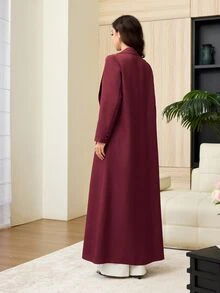 Yasmyna Spring Summer Autumn Elegant Blazer Collar Single-Breasted Long Coat, Sheer Cape Fashionable Women's Robe - Burgundy - View 8