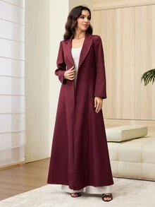 Yasmyna Spring Summer Autumn Elegant Blazer Collar Single-Breasted Long Coat, Sheer Cape Fashionable Women's Robe - Burgundy - View 4