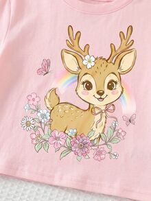 SHEIN LMoss Kids 女婴休闲圆领短袖T恤和打底裤套装，适合春夏季节穿着 - 彩色 - 查看 2