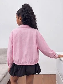 SHEIN Tween女孩彩色條紋拼接長袖秋季夾克，百搭外套，適合外出、返校季、休閒日常穿著 - 彩色 - 查看 12