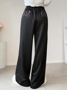 FRIFUL Women's Waist Contrast Lace Letter Print Casual Sweatpants - White - View 5