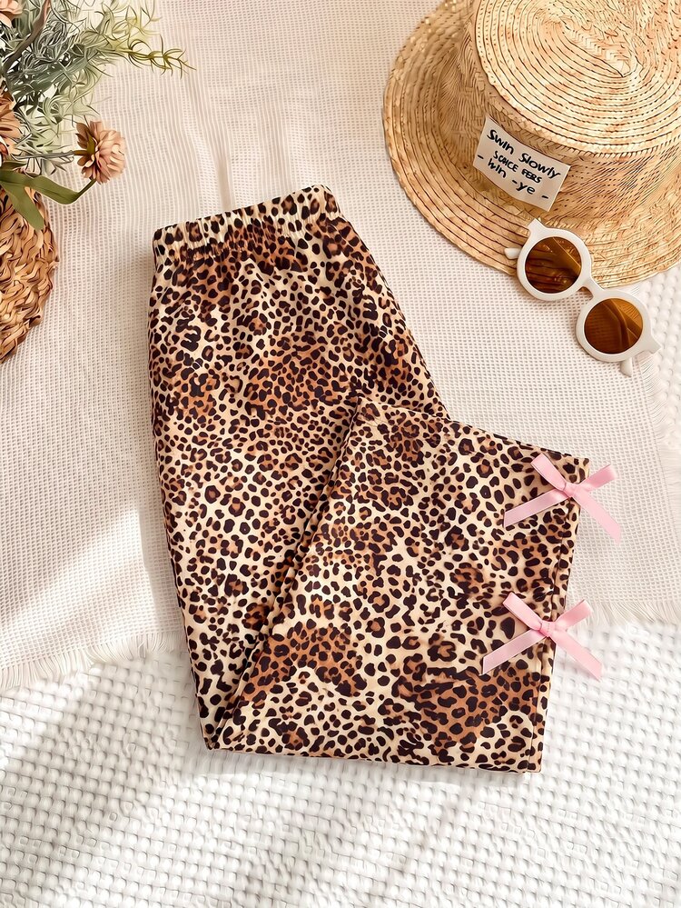 SHEIN Young Girl Wide Leg Pants, Leopard Print , Daily Wear Kid ClothesLong PantBach To School Pant,Casual Loose Leopard Print Straight Leg Pants, Suitabl - Khaki - View 7