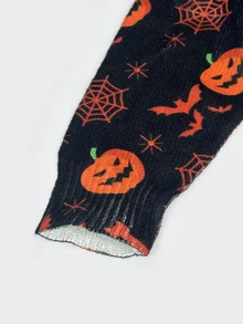 SHEIN Women's Knitted Sweater Halloween Theme Pattern Holiday Everyday Night Dark Orange Autumn Cute Retro Casual - Multicolor - View 7