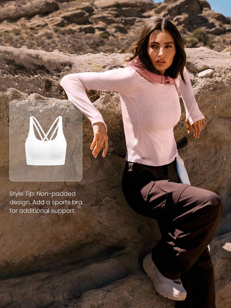 GLOWMODE X Discovery Merino Wool Soft Warm Lightweight Contrasting Seams Thumbholes Slim-Fit Crewneck Merino Wool-Blend Long-Sleeve Top Outdoor Hiking - Dusty Pink - View 6
