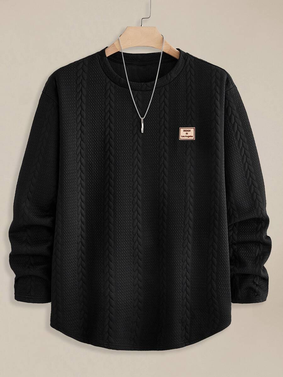 EASEVO Men's Plus Size Loose Knit Wheat Ear Diamond Pattern Long Sleeve Crew Neck T-Shirt Halloween Winter Party Autumn - Black - View 1