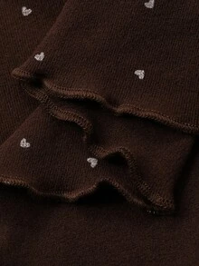 DAZY Women's Casual Heart Print Round Neck Long Sleeve T-Shirt, Spring/Autumn Cute Tops - Coffee Brown - View 4