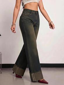 SHEIN PETITE Celana Jeans Denim Wanita Model Lebar, Longgar, Kasual, Serbaguna dengan Kantong - Biru - View 6