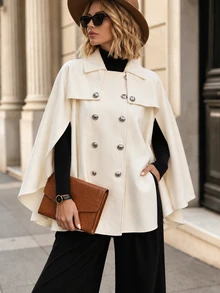 Easura Plus Size Autumn/Winter Casual Elegant Apricot Cape Style Overcoat Suitable For Commuting, Outings, Casual Wear And Home, Versatile - Apricot - View 3