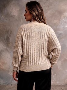 Ceyna Plus Size Women's Fashion Ribbed Batwing Sleeve Design Pullover Sweater Casual Daily Commute Autumn/Winter Top - Multicolor - View 2