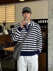 Claim Dot Men's Fashion Retro Striped Contrast Color Long Sleeve Sweater Formal Old Money - Multicolor - View 1