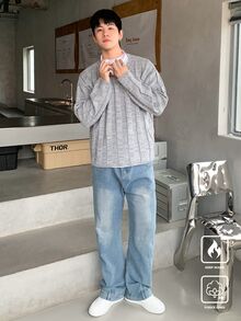 Claim Dot Men's Simple Casual Drop Shoulder Knit Sweater, Autumn/Winter - Grey - View 5